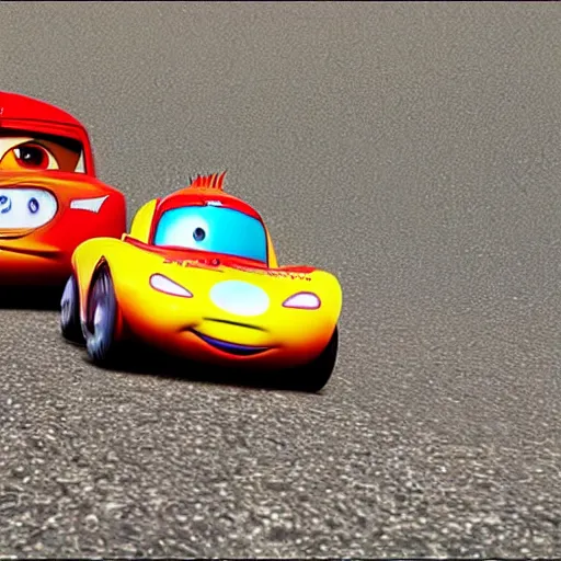 Prompt: dash parr from incredibles 2004 racing with lightning mcqueen