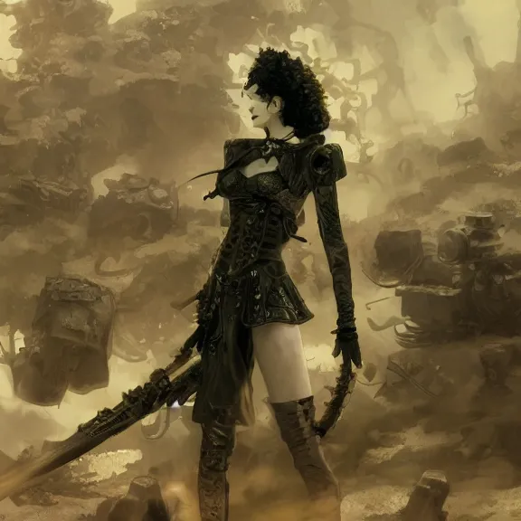 Image similar to christina hendricks goth, tankoban, 4 k, tone mapping, akihiko yoshida, james jean andrei riabovitchev marc simonetti, yoshitaka amano, long hair, curly, h. hydrochaeri