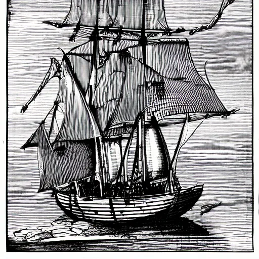 Image similar to pirate ship modernized, black and white, 1500s