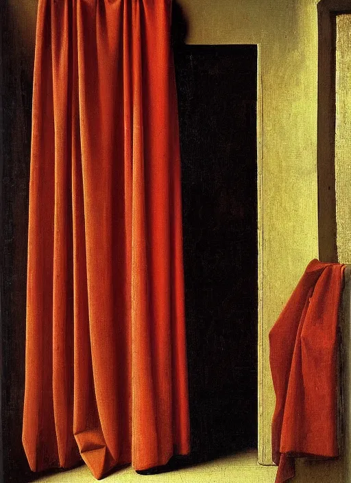 Image similar to red curtain, medieval painting by jan van eyck, johannes vermeer, florence