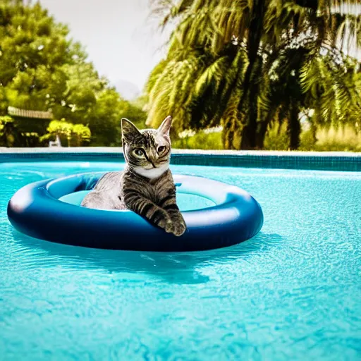 Image similar to Photo of a cat relaxing on a green inflatable tube in a pool