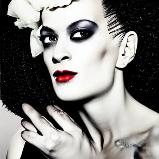 Image similar to mario testino photography, bride of frankenstein