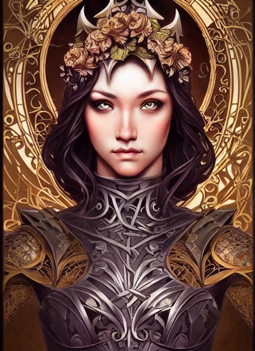 Image similar to Muscular and powerful medieval knight portrait, art nouveau, fantasy, intricate flower designs, elegant, highly detailed, sharp focus, art by Artgerm