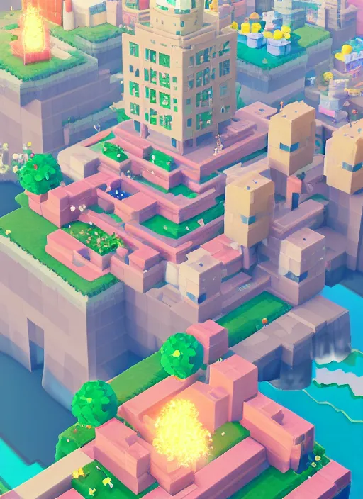 Prompt: sparkling pastel cute voxel art of a huge city with skyscrapers in animal crossing, behance, artstation, cute, Japanese, 3d render, unity, beautiful lighting, extremely beautiful, very beautiful award winning art Huang Guangjian and Gil Elvgren and Sachin Teng , Greg Manchess