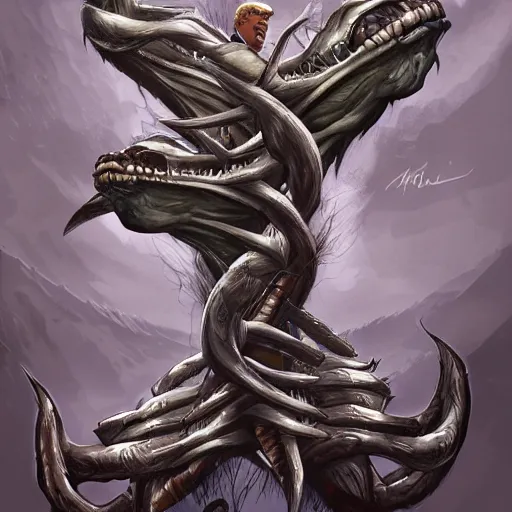 Image similar to donald trump as a hydra, artstation, detailed