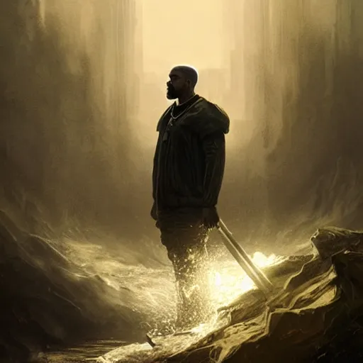 Image similar to Portrait of Kanye West as Homelander, amazing splashscreen artwork, splash art, head slightly tilted, natural light, elegant, intricate, fantasy, atmospheric lighting, cinematic, matte painting, by Greg rutkowski