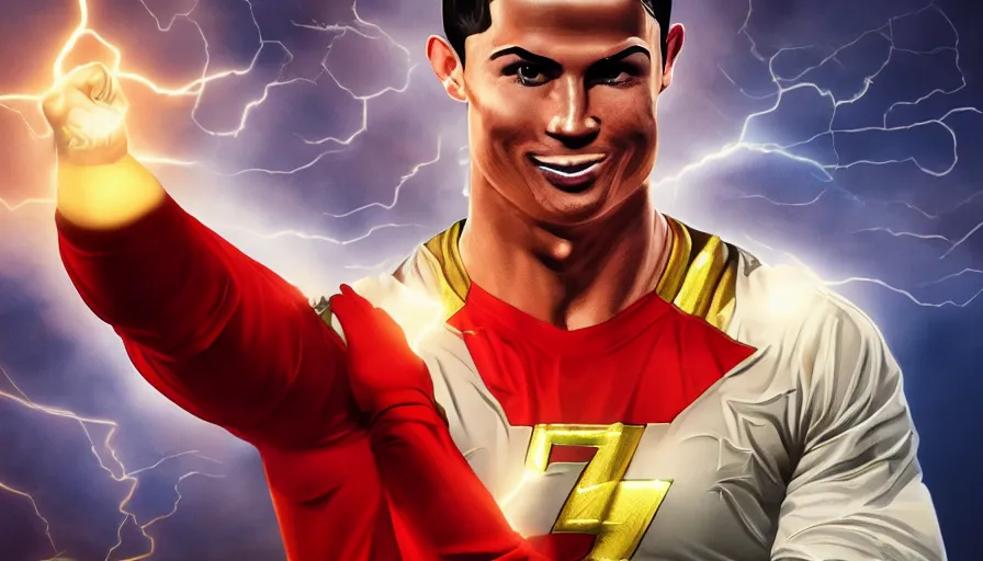 Image similar to Cristiano Ronaldo is Shazam, hyperdetailed, artstation, cgsociety, 8k