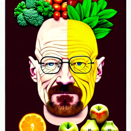 Prompt: walter white in the style of giuseppe arcimboldo, only fruits and veggies