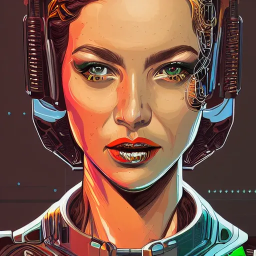 Image similar to a portrait of a female android, by Dan Mumford and Sandra Chevrier, 8k