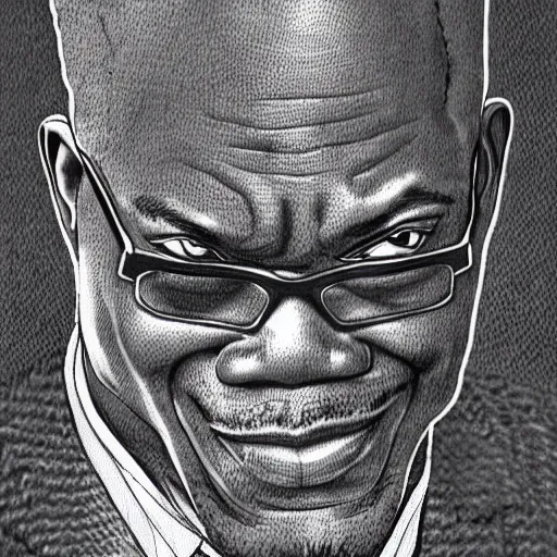 Image similar to a portrait of Samuel L Jackson drawn by Robert Crumb