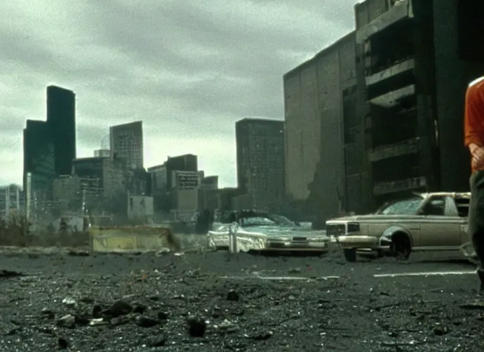 Image similar to scene from a 1990 post-apocalypse film