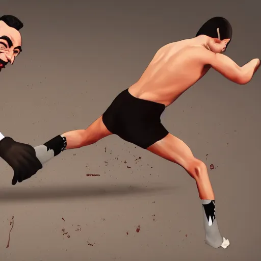 Prompt: A wrestling match between Mr. Bean and Peewee Herman, hyperrealistic, realistic, highly detailed, very detailed, extremely detailed, HD Quality, 8k resolution, digital art, oil painting, trending on artstation, epic, jagged edges and thick black outlines