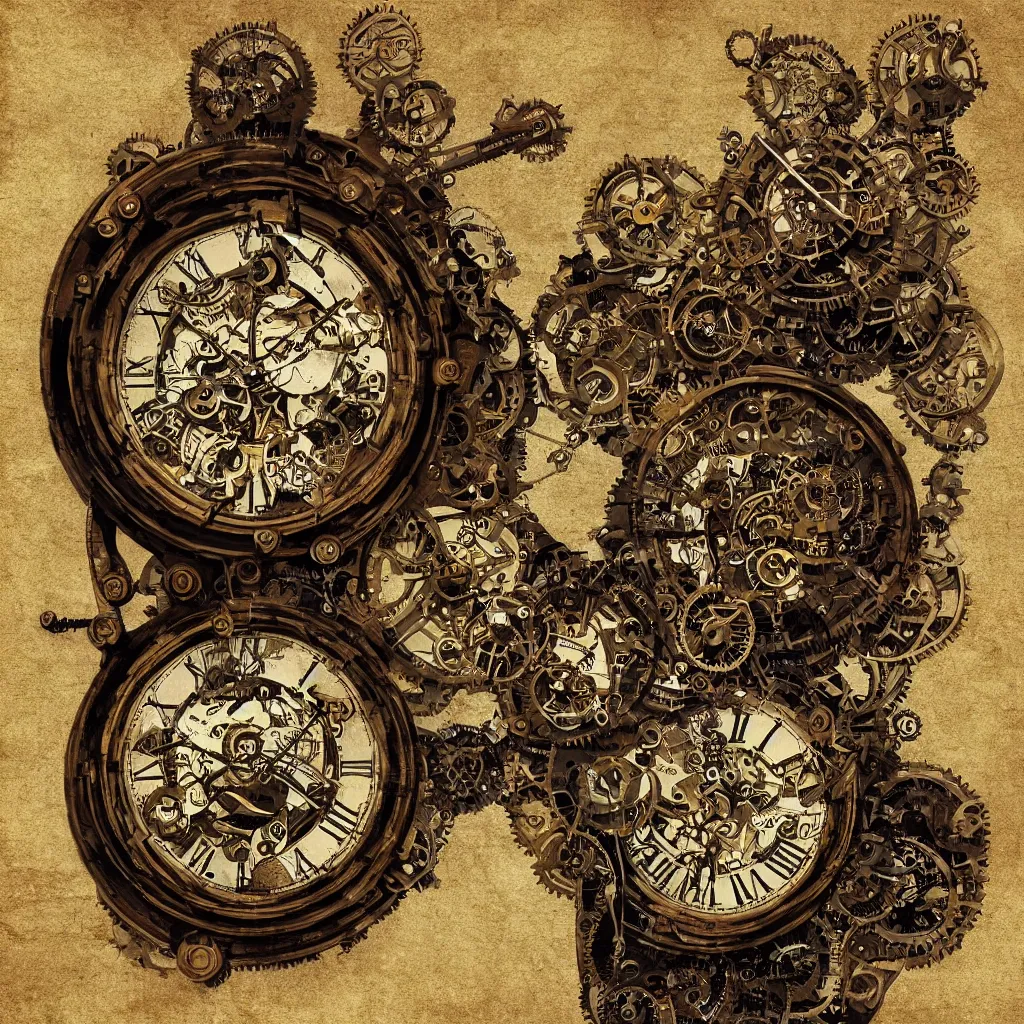 Image similar to steampunk clock,digital art,