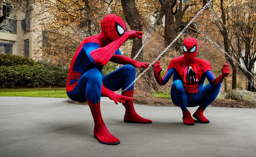 Prompt: Spiderman sad sitting in on a swing in front of his home, 8k