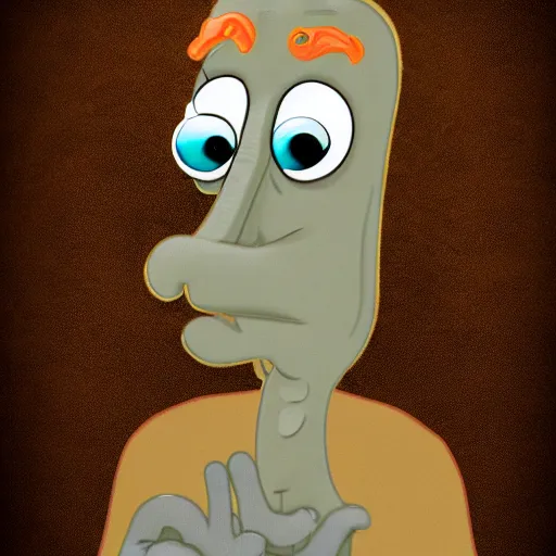 Image similar to handsome squidward, male portrait, pop asrt style