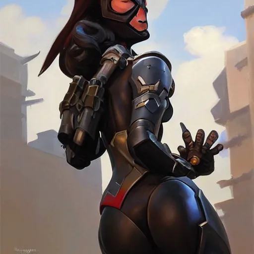 Image similar to greg manchess portrait painting of an armored dark female iron spiderman as overwatch character, medium shot, asymmetrical, profile picture, organic painting, sunny day, matte painting, bold shapes, hard edges, street art, trending on artstation, by huang guangjian, gil elvgren, ruan jia, greg rutkowski, gaston bussiere