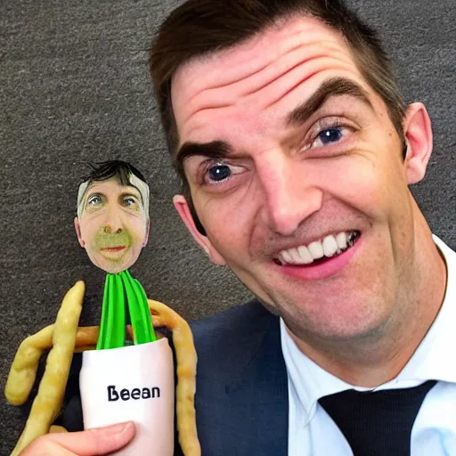 Prompt: a giant string bean with the face of mister bean