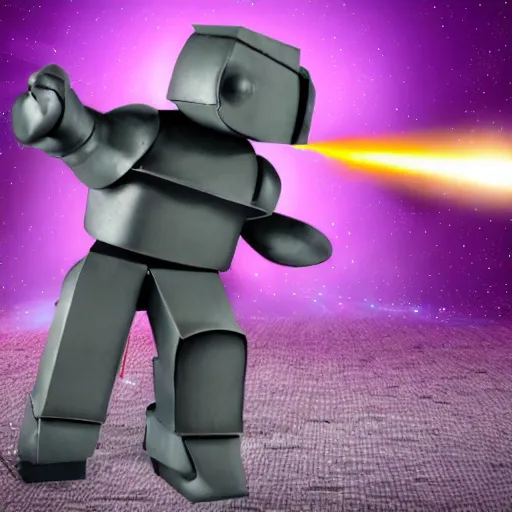 Image similar to giant toy soldier robot destroying a city laser, purple