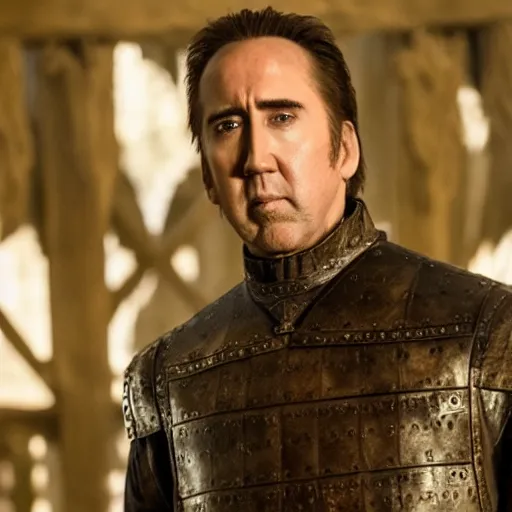 Image similar to nicholas cage as jaimie lannister in game of thrones