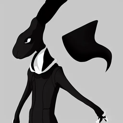 Prompt: anthropomorphic jackrabbit harengon with black skin, wearing stylized monk robes, wearing a very wide brimmed black hat, digital art featured on artstation