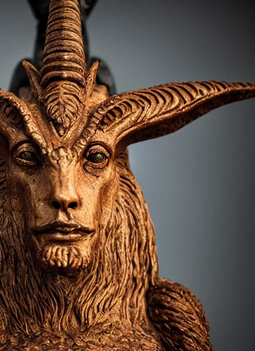 Image similar to closeup portrait of baphomet in the cloisters, depth of field, zeiss lens, detailed, symmetrical, centered, fashion photoshoot, by Annie Leibovitz and Steve McCurry, David Lazar, Jimmy Nelsson, Breathtaking, 8k resolution, extremely detailed, beautiful, establishing shot, artistic, hyperrealistic, beautiful face, octane render