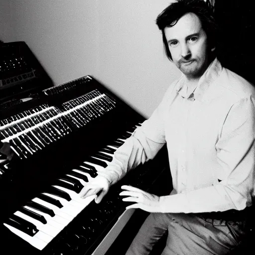 Prompt: Richard D James on the synth in from 1988