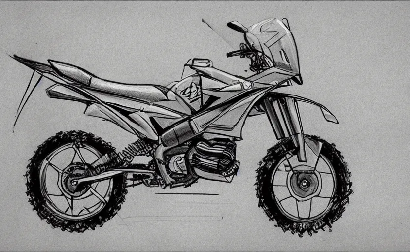 Prompt: 1 9 9 0 s suzuki enduro motorcycle concept, sketch, art,