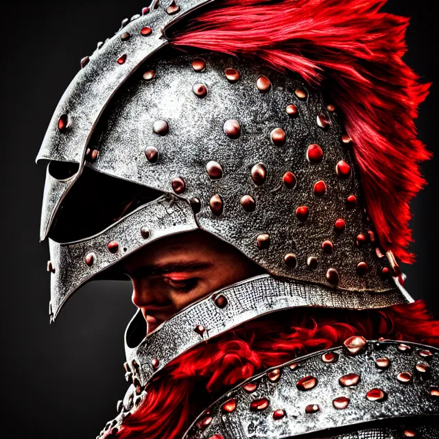 Image similar to photo of a warrior with ruby encrusted armour highly detailed 8 k hdr smooth sharp focus high resolution award - winning photo dslr 5 0 mm