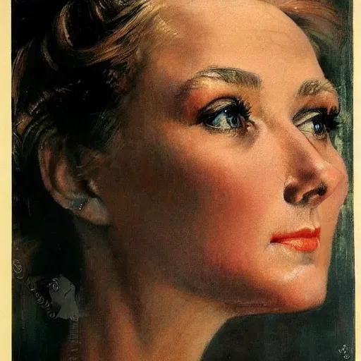 Image similar to portrait of a woman's eye with warm eyes, beautiful and elegant, warm and seductive ， detailed depiction, norman rockwell, jacob collins, tom lovell, frank school