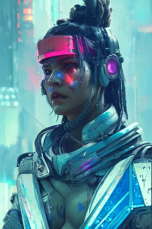 Image similar to valkyrie from apex legends, cyberpunk futuristic neon. decorated with traditional japanese ornaments by ismail inceoglu dragan bibin hans thoma greg rutkowski alexandros pyromallis nekro rene maritte illustrated, perfect face, fine details, realistic shaded, fine - face, pretty face