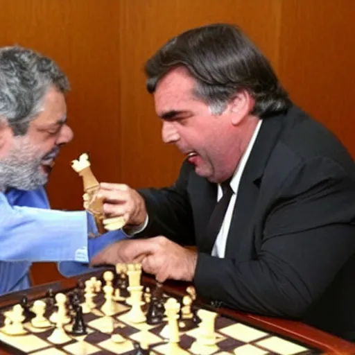 Image similar to photo of luis inacio lula da silva and jair bolsonaro playng chess, detailed 4 k