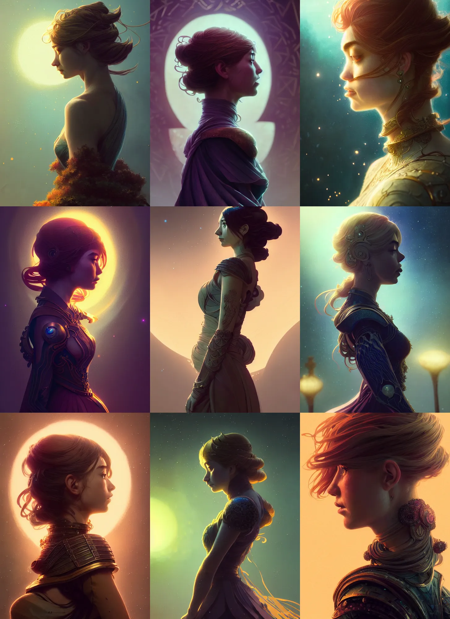 Prompt: side portrait, imogen poots, paladin, gloomhaven, octane render, unreal engine, tarot card, art nouveau, luminescent, illustration concept art, bokeh, by victo ngai, fanbox, greg rutkowski, makoto shinkai, takashi takeuchi, mucha,