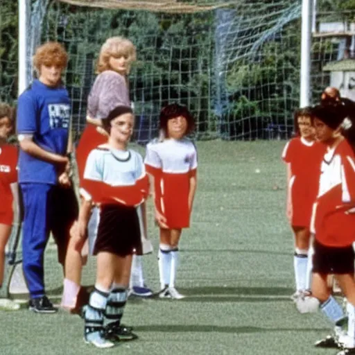 Image similar to robocop 1 9 8 4 coaching a girls'soccer team