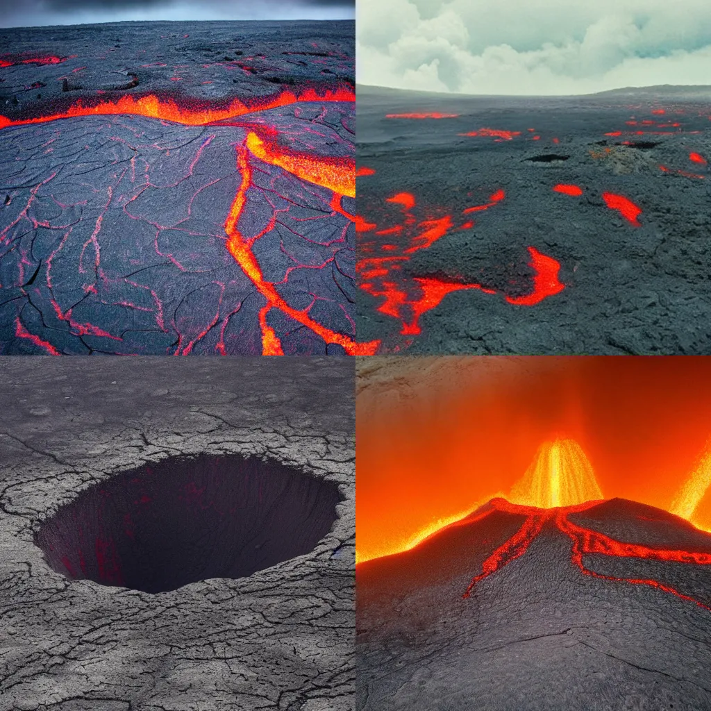 Prompt: a close up of a lava filled crater, a matte painting by stanley twardowicz, trending on cg society, hurufiyya, national geographic photo, associated press photo, hellish background