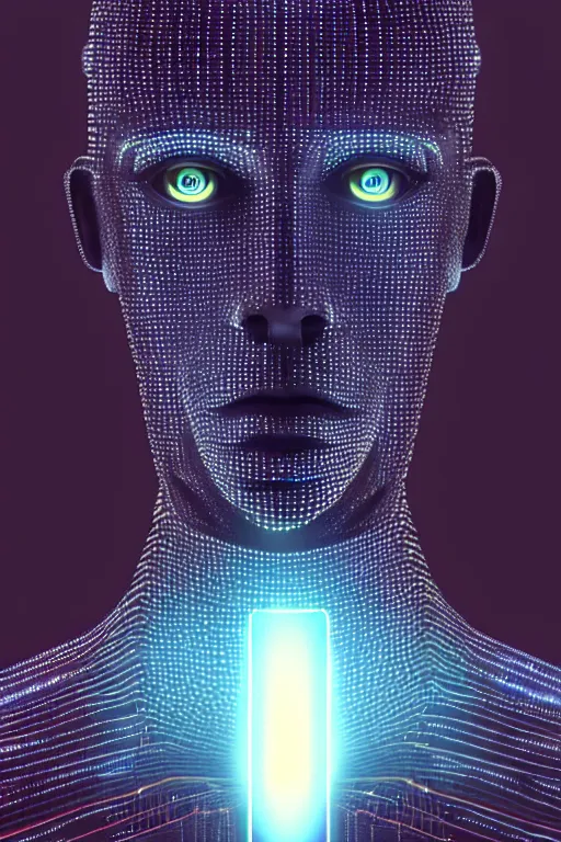 Image similar to god of artificial intelligence comes to save us, threads of light in the background, extremely high quality artwork, very detailed, obscured face, anthropomorphic silhouette, trending on artstation