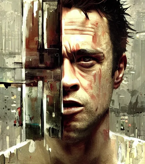 Image similar to high quality high detail painting by alberto mielgo and jaime jones, fight club, cinematic, hd