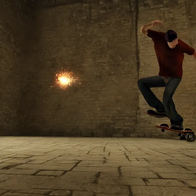 Image similar to tony hawk kick flipping over a boss in dark souls, dark cinematic, volumetric, realistic, cinematic lighting, ray tracing, unreal engine 5, unreal engine render, octane render, hyper realistic, photo, 8 k