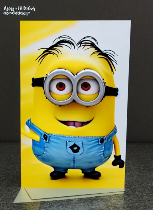 Image similar to happy birthday greeting card design 5 0 th birthday, minions birthday card design, hallmark design, intricate, uhd, funny, balloons and cake