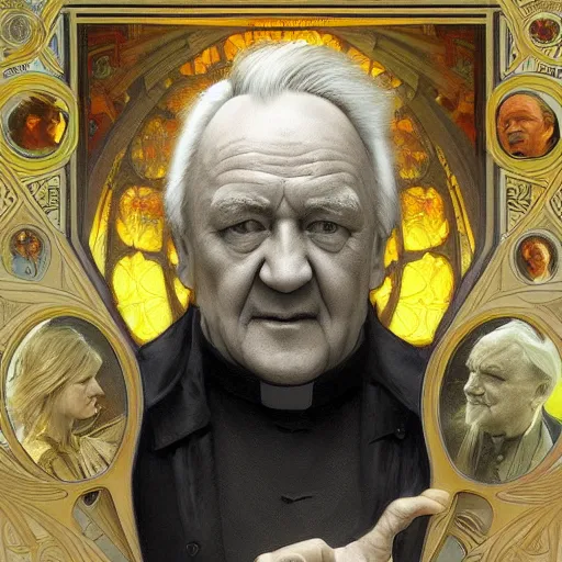 Image similar to amazing lifelike award winning pencil illustration of father jack hackett trending on art station artgerm Greg rutkowski alphonse mucha cinematic