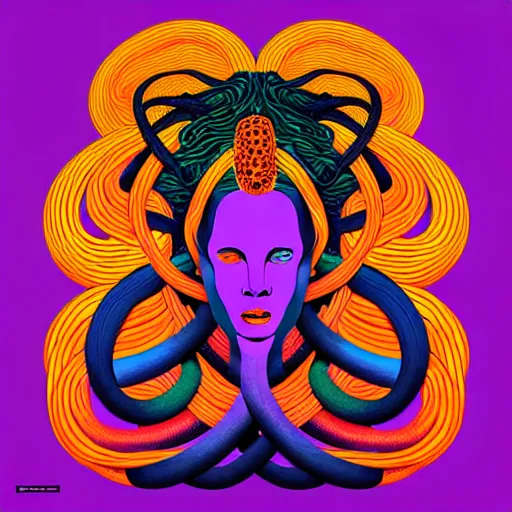 Image similar to album cover design design depicting medusa on lsd, by jonathan zawada, pi - slices, and tristan eaton, digital art