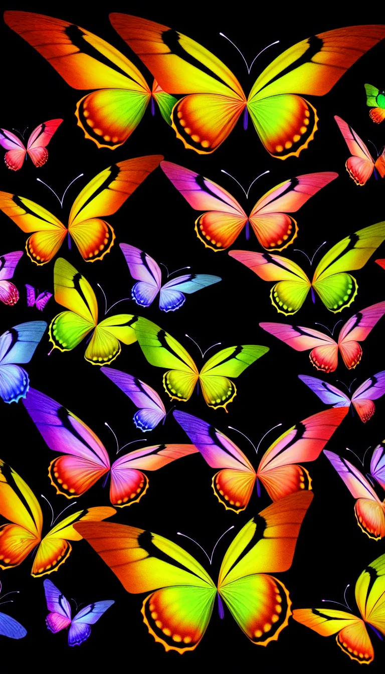 Prompt: highly detailed photo of multi colorful glowing small too many butterfly flying in dark night, hyper realistic, art by greg rutsowski, concept art, 8 k detail post - processing