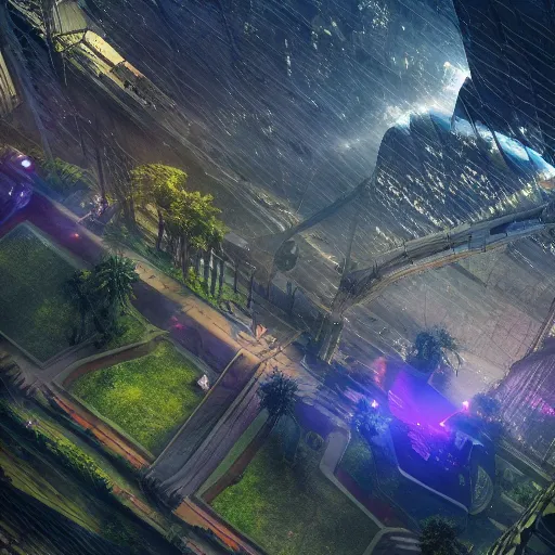 Image similar to mumbai in the year 2 0 7 0, epic, dramatic lighting from above, dark, vines, fantasy, dust, unreal engine, octane, highly detailed, concept art, dark, super realistic,