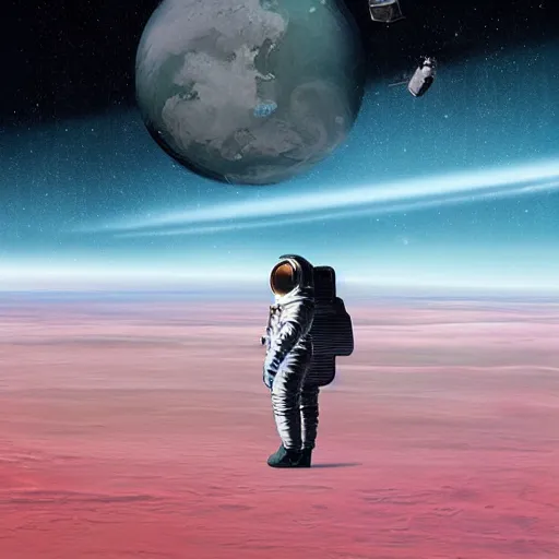 Prompt: futurism pop art of an astronaut watching earth from the moon, by greg rutkowski