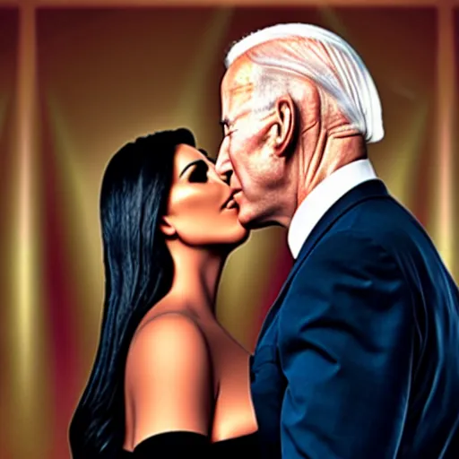 Prompt: film still of kim kardashian being kissed asleep by joe biden, 8 k