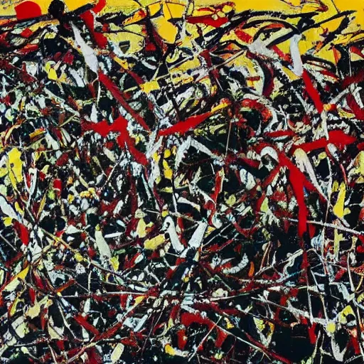 Prompt: jackson pollock painting, where is wally