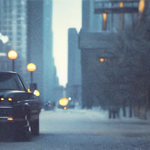 Prompt: 1 9 9 8 peter the great wearing a black wool coat and necktie in his car driving through the streets of chicago at night. cinematic dramatic atmosphere, sharp focus, soft volumetric studio lighting. high detail, photorealistic