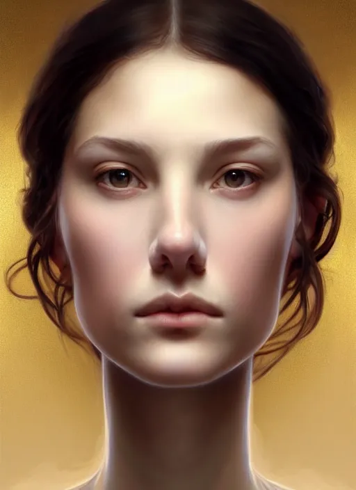 Image similar to symmetry!! portrait of young woman cursed with ever - increasing physical and mental perfection, slice - of - life, realism, golden ratio face proportions!! intricate, elegant, highly detailed, perfect face!! digital painting, artstation, concept art, smooth, sharp focus, illustration, art by artgerm and greg rutkowski and alphonse mucha