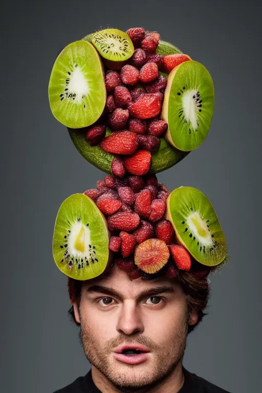 Prompt: 📷 joe keery kiwi fruit face 🥝, made of food, head portrait, dynamic lighting, 4 k