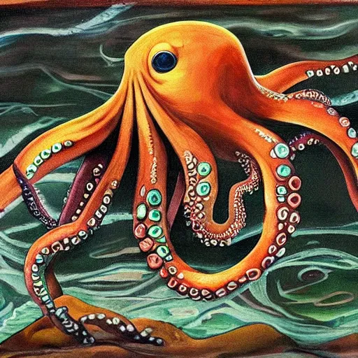 Prompt: an octopus painting a picture