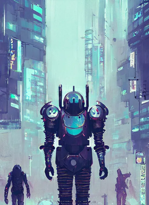 Image similar to sci - fi metal knight walking in shinjuku, by ismail inceoglu